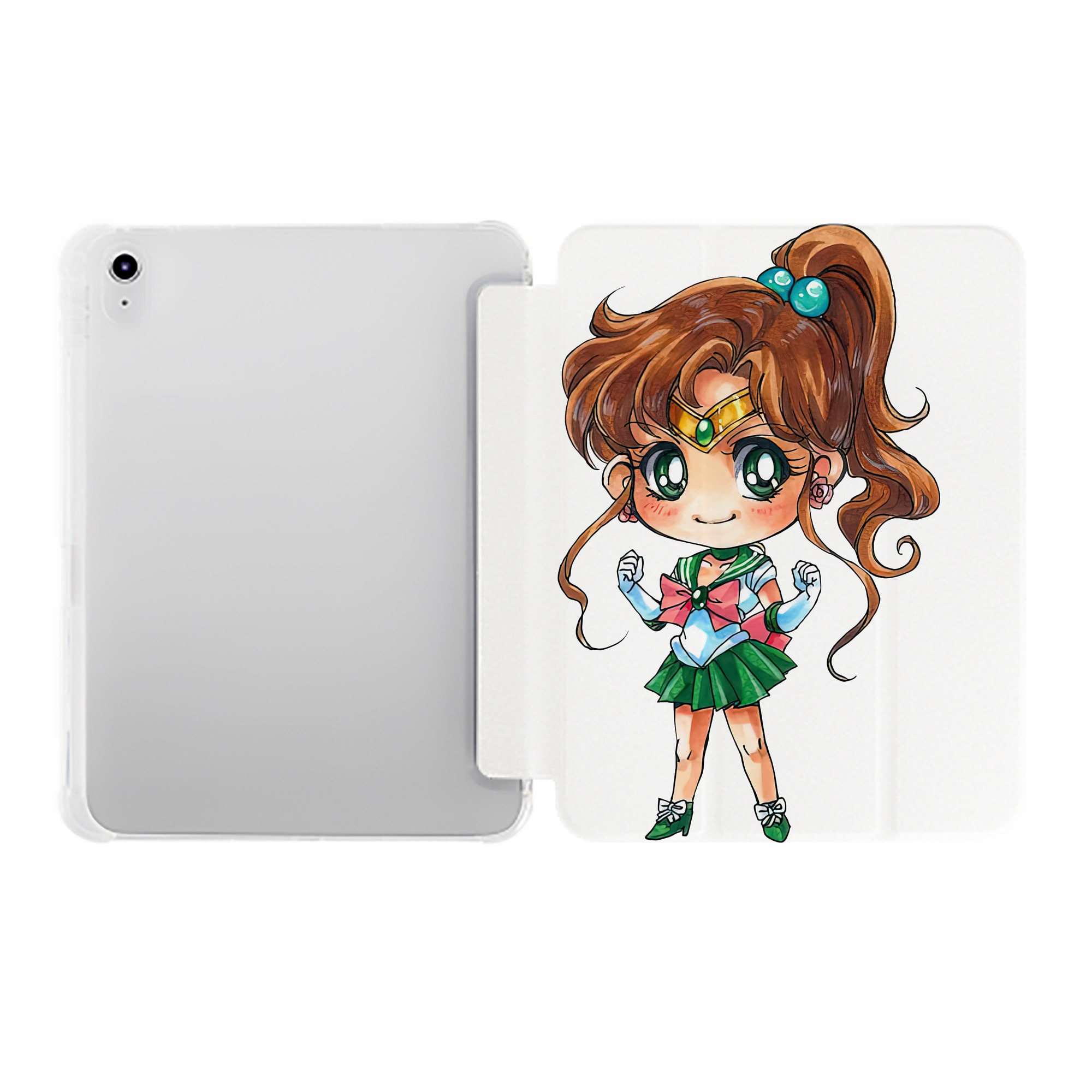 （画像用） 美少女戦士セーラームーン 木野 まこと きの まこと Sailor Moon Kino Makoto （セーラージュピター；Sailor Jupiter） IPad ケース ペン収納付き 三つ折りスタンド PUレザー×シリコン 対応機種9.5/10.5/10.9インチ